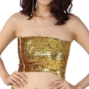 Women's Sequin Tube Top Shimmer Sleeveless Crop Top Elastic Shiny Tank Top M